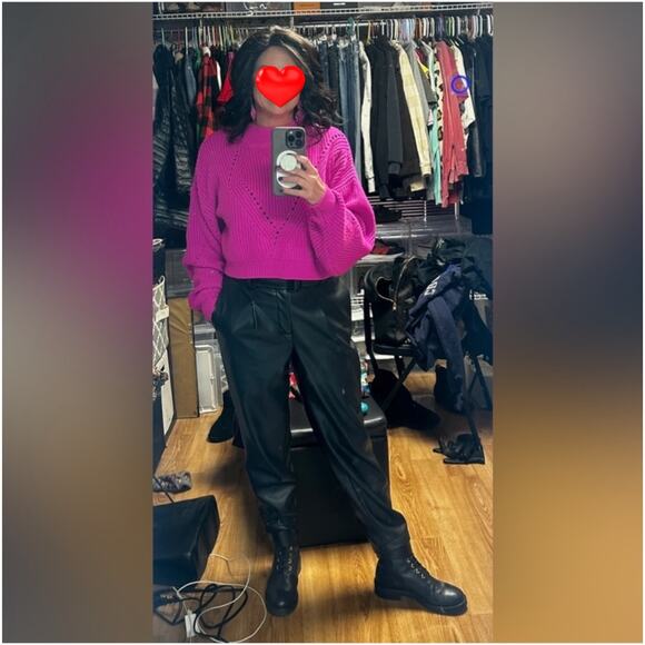 Socialite Pointelle Knit Hot Pink Cropped Sweater, Size M - Picture 10 of 11